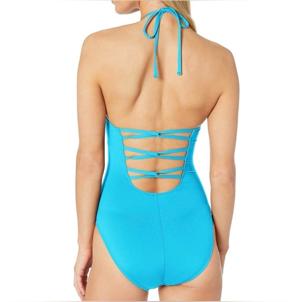 NWT La Blanca Island Goddess Lingerie One Piece Swimsuit 4 Blue Tummy Control